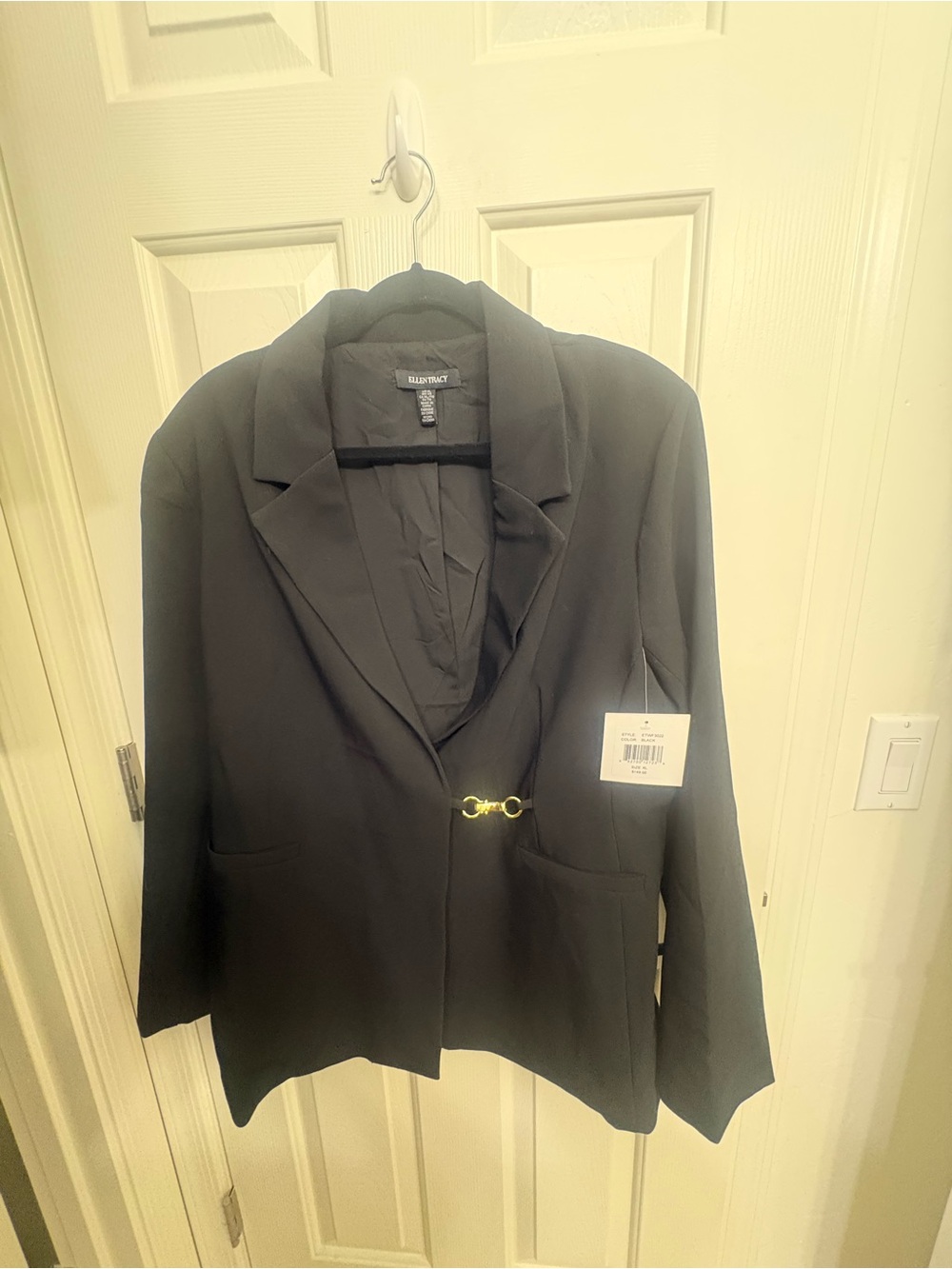 Ellen Tracy Black Blazer with Gold Accent Clasp
